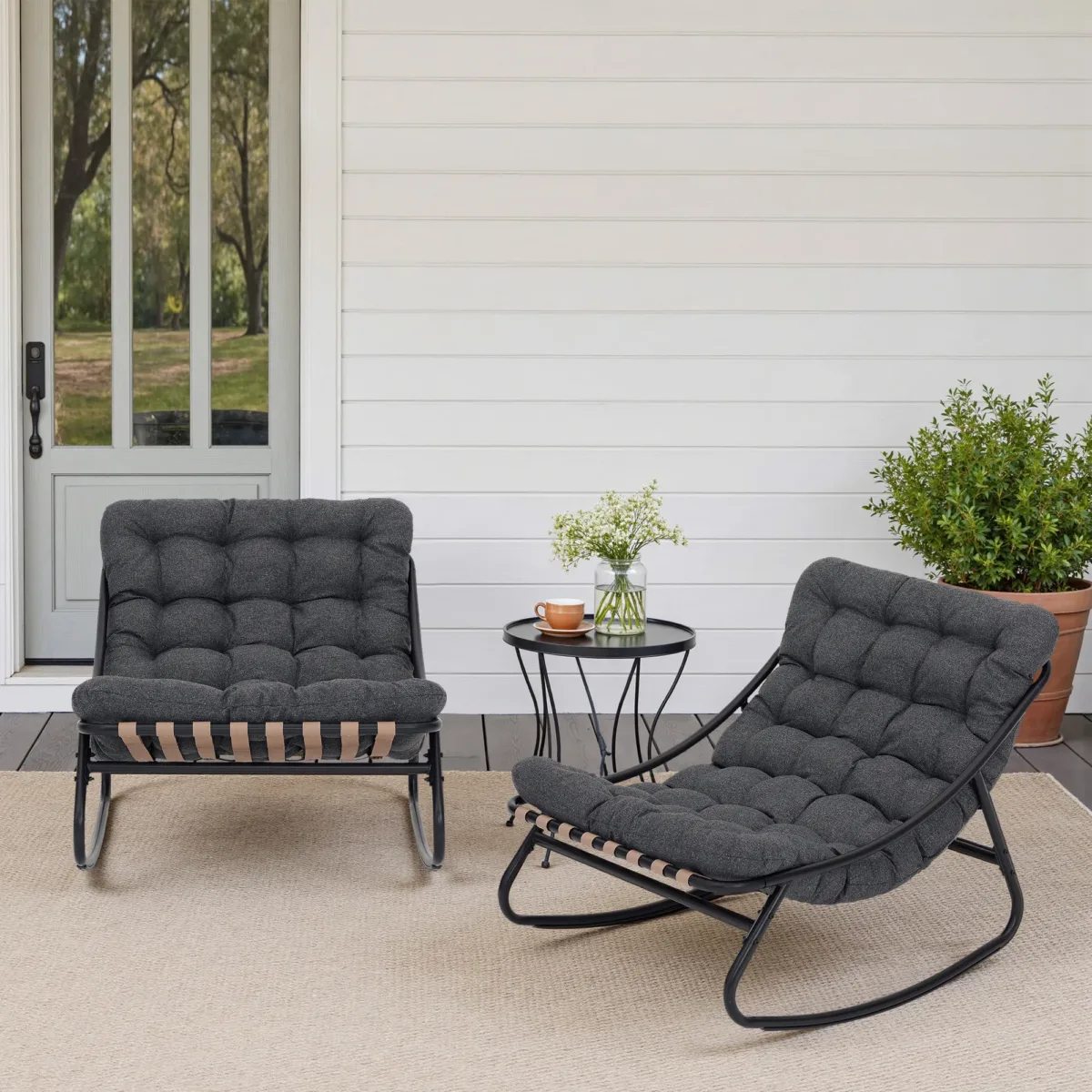 Tapasi Outdoor Modern Metal Framed Upholstered Patio Lounge Chairs - Image 7