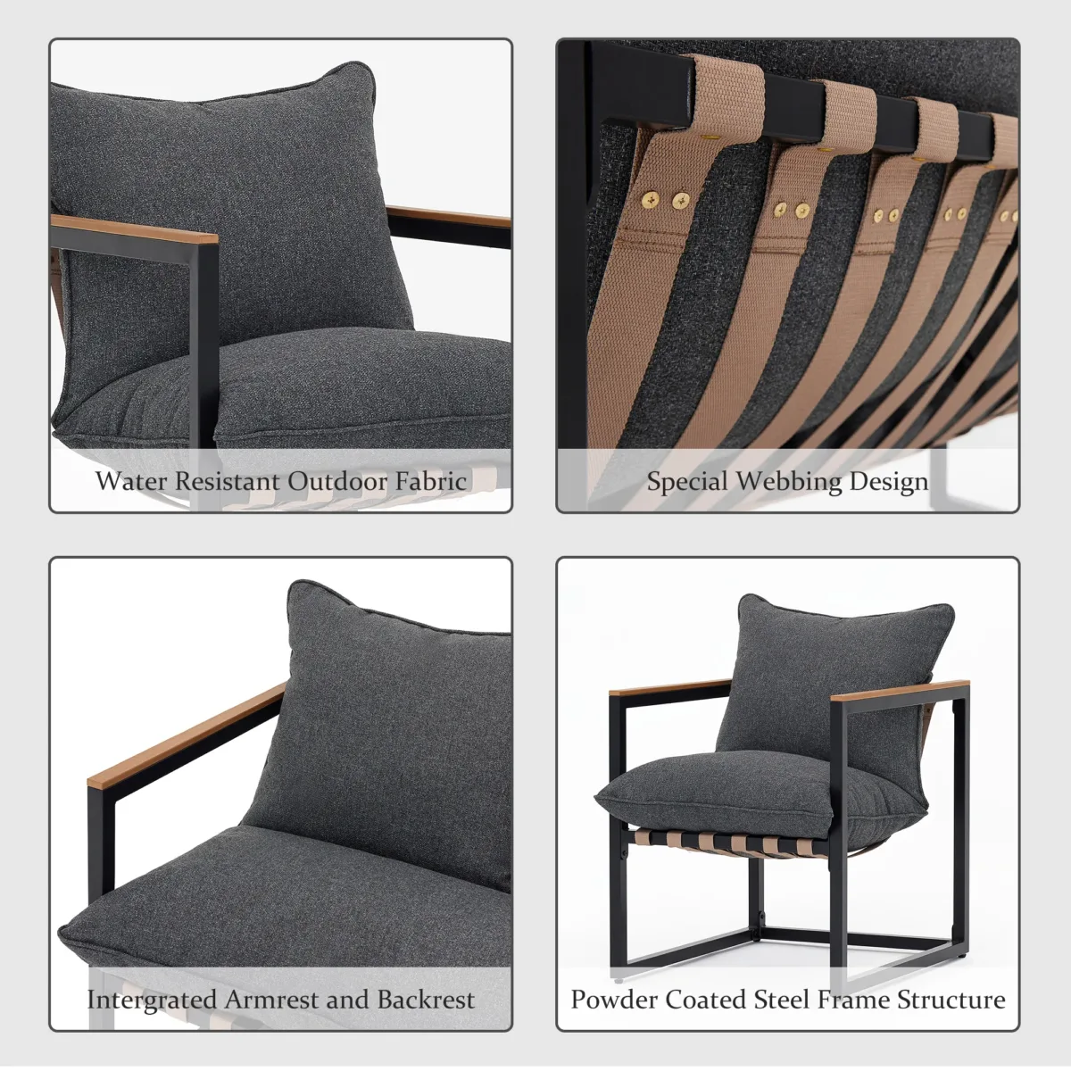 Tapasi Outdoor Conversation Lounge Chairs Sets with Cushions and End Table - Image 4