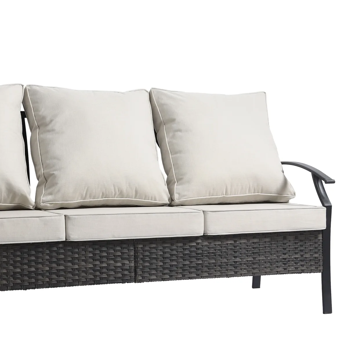 Charron Metal 3-person Patio Outdoor Sofa with Cushions and Wicker Decor - Image 5