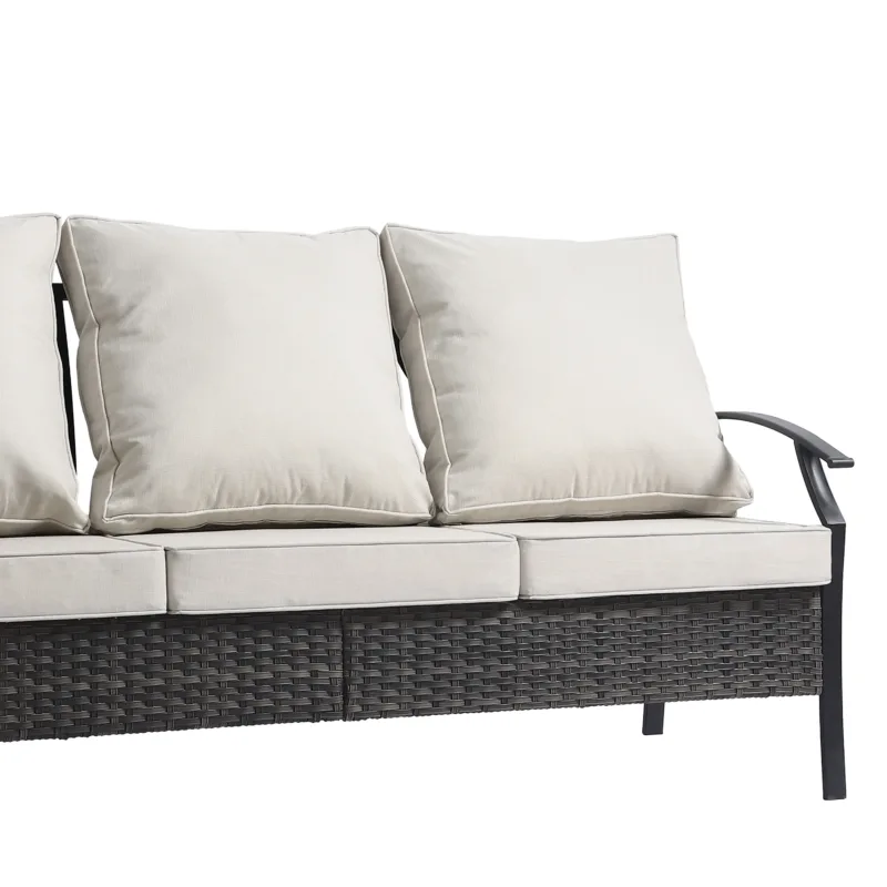Charron Metal 3-person Patio Outdoor Sofa with Cushions and Wicker Decor - Image 5