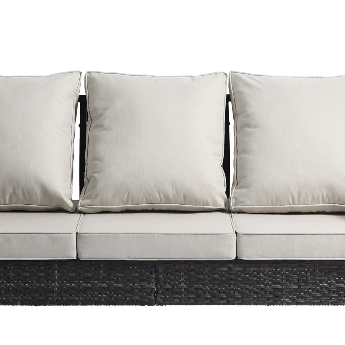 Charron Metal 3-person Patio Outdoor Sofa with Cushions and Wicker Decor - Image 6