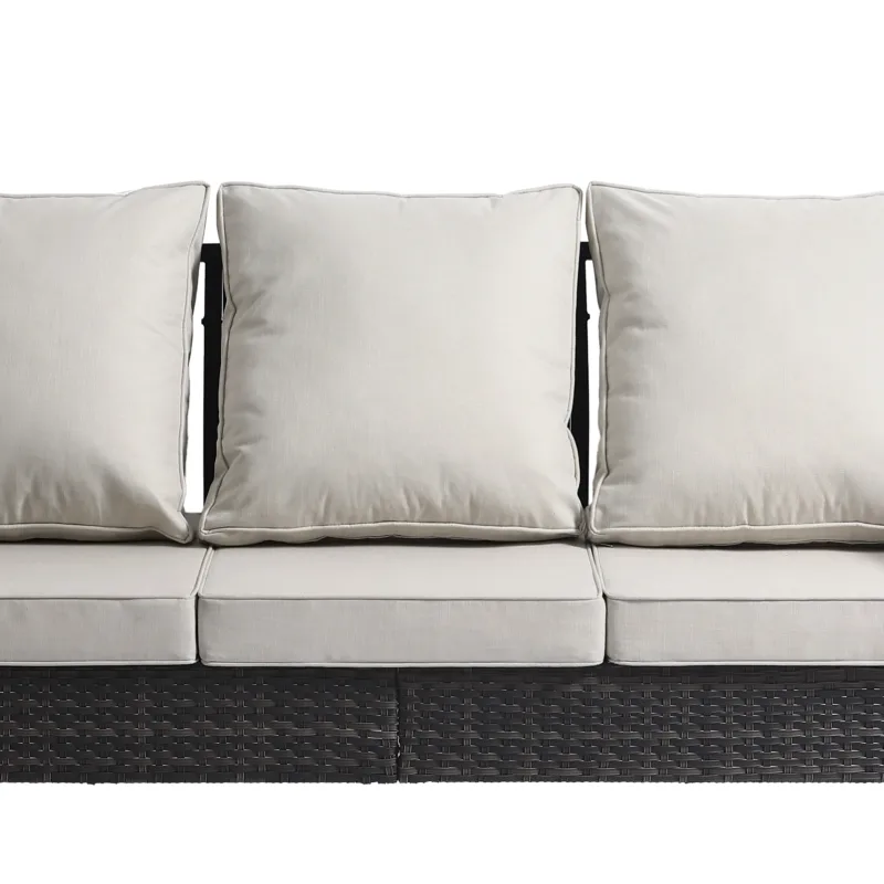 Charron Metal 3-person Patio Outdoor Sofa with Cushions and Wicker Decor - Image 6