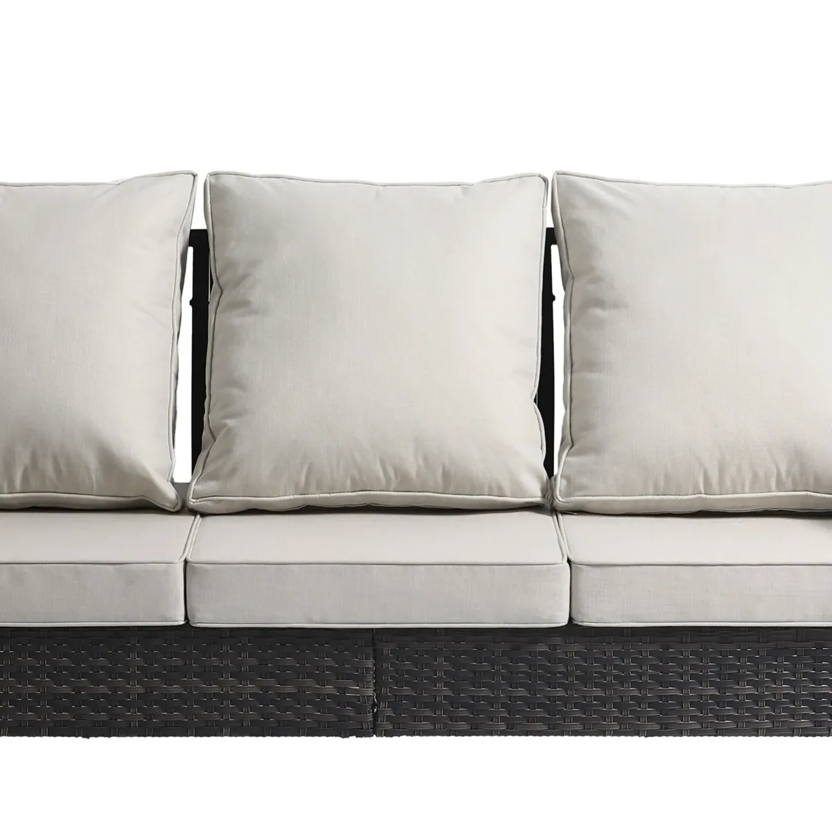 Charron Metal 3-person Patio Outdoor Sofa with Cushions and Wicker Decor - Image 6