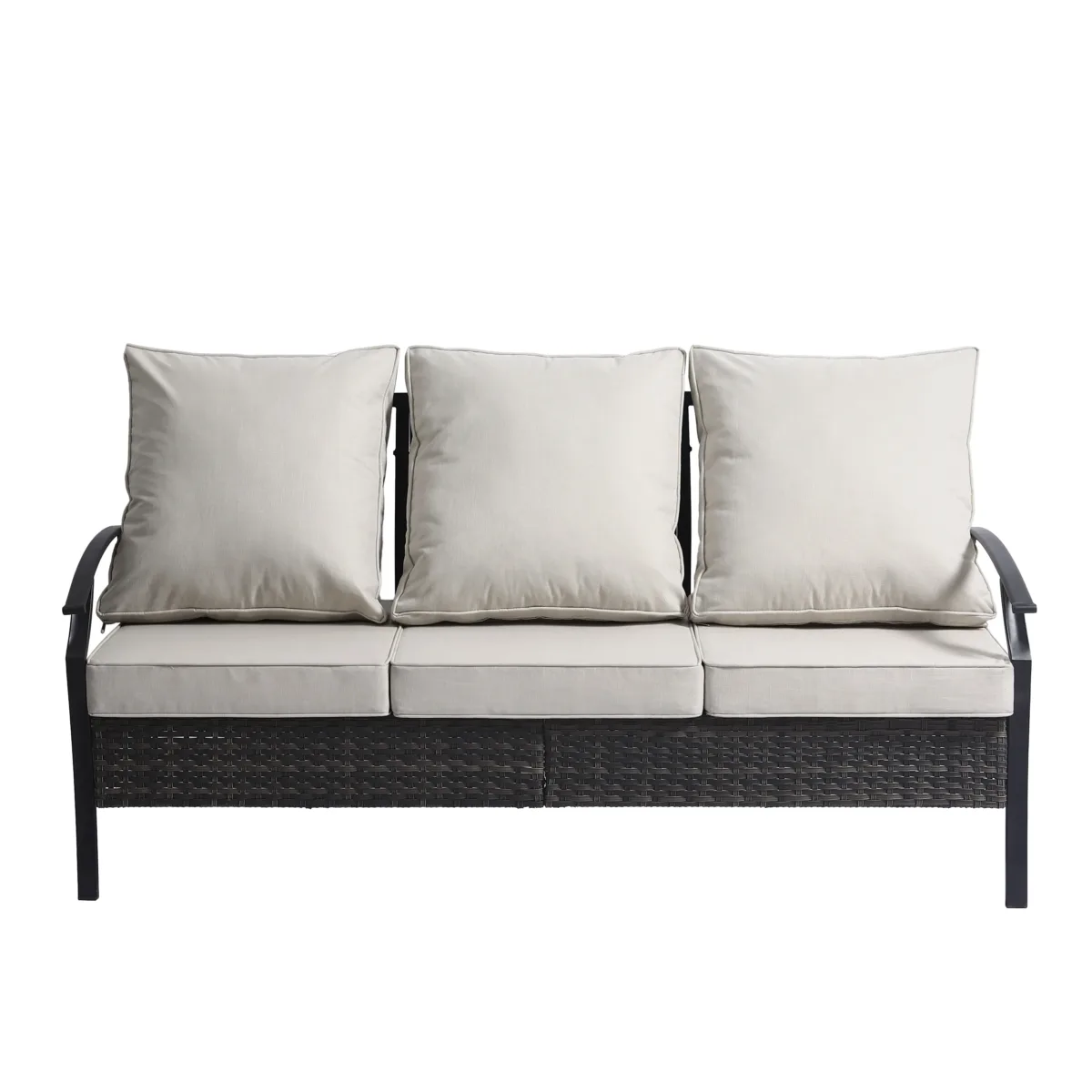 Charron Metal 3-person Patio Outdoor Sofa with Cushions and Wicker Decor - Image 4