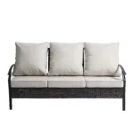 Charron Metal 3-person Patio Outdoor Sofa with Cushions and Wicker Decor - Image 4