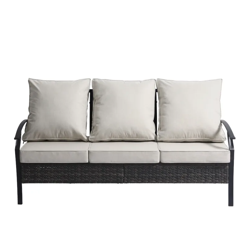 Charron Metal 3-person Patio Outdoor Sofa with Cushions and Wicker Decor - Image 4