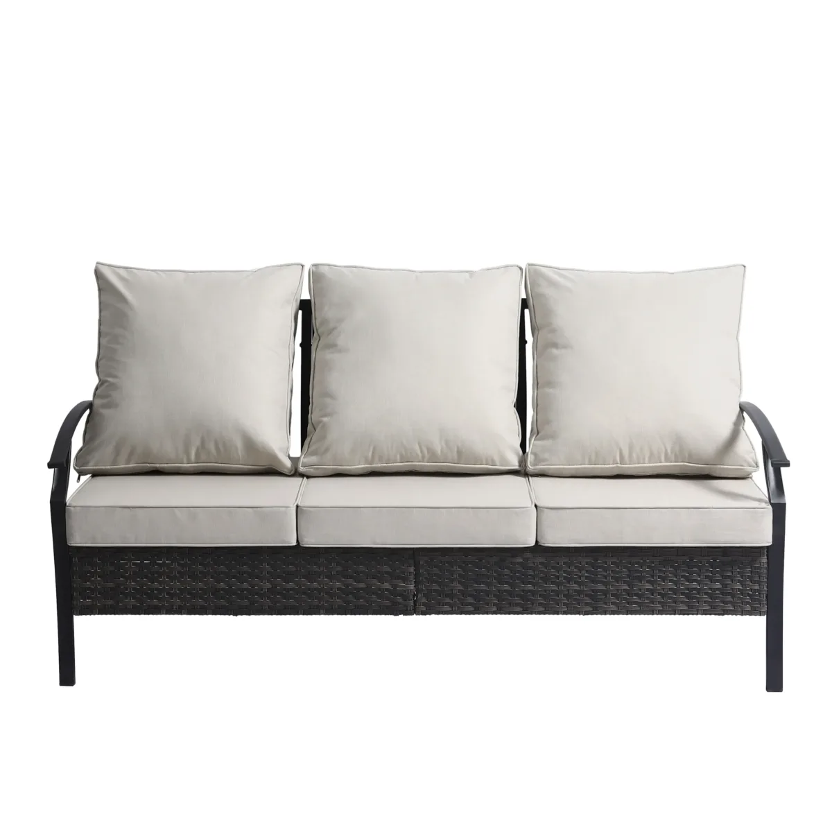 Charron Metal 3-person Patio Outdoor Sofa with Cushions and Wicker Decor - Image 4