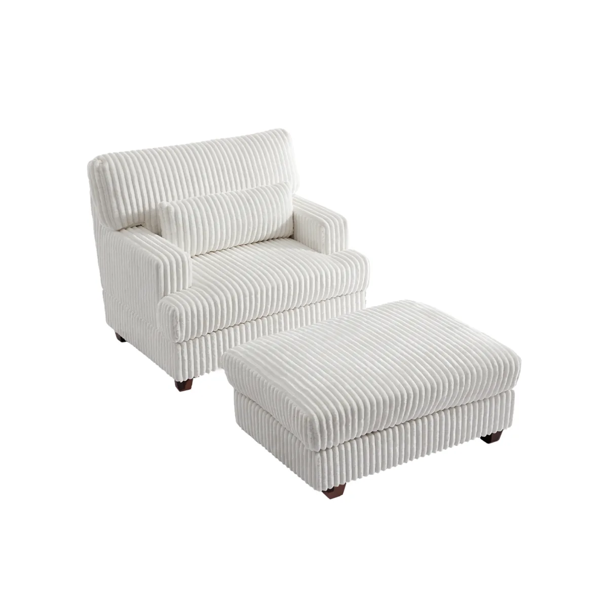 Ermia Modern Faux Fur Chaise Lounge Chair with Movable Ottoman and Pillow - Image 1