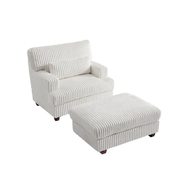 Ermia Modern Faux Fur Chaise Lounge Chair with Movable Ottoman and Pillow