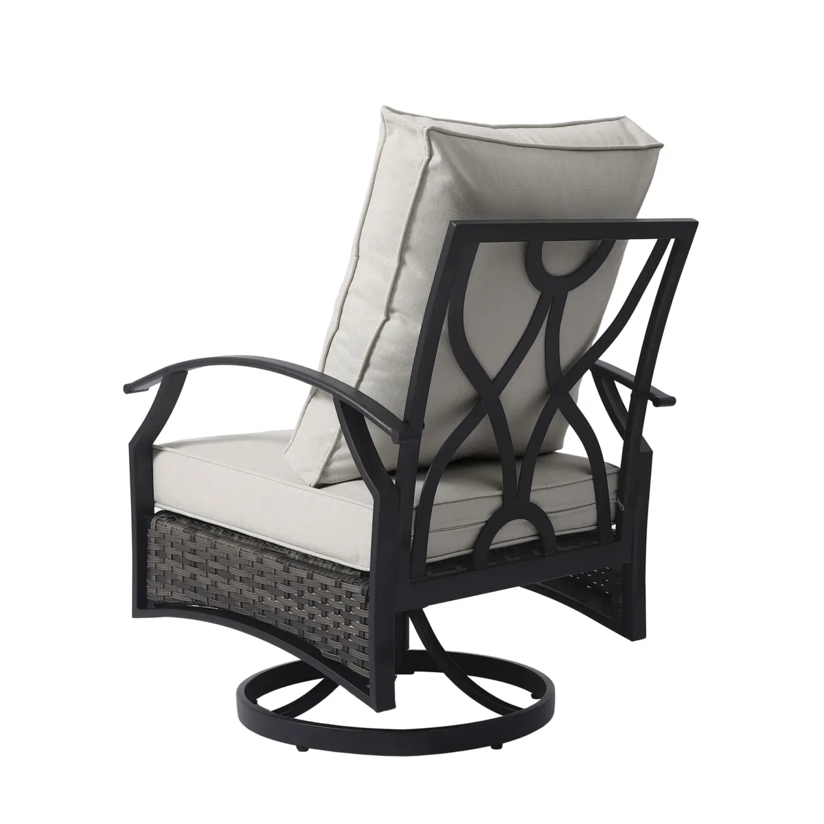Charron 3 Pieces Set Metal Outdoor Patio Furniture Swivel Chairs Set with Cushions and End table and Wicker Decor - Image 5