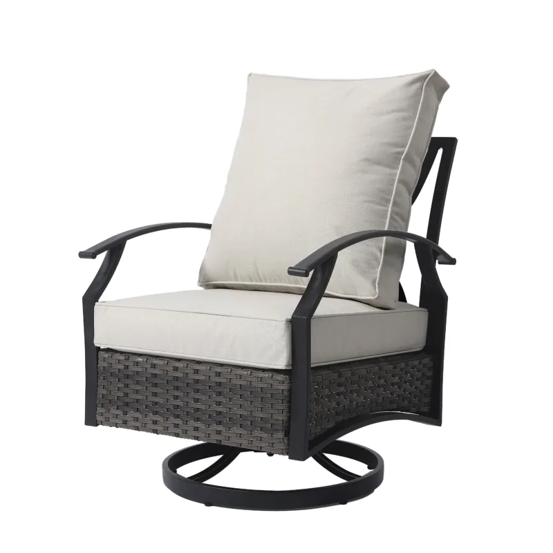 Charron 3 Pieces Set Metal Outdoor Patio Furniture Swivel Chairs Set with Cushions and End table and Wicker Decor - Image 4