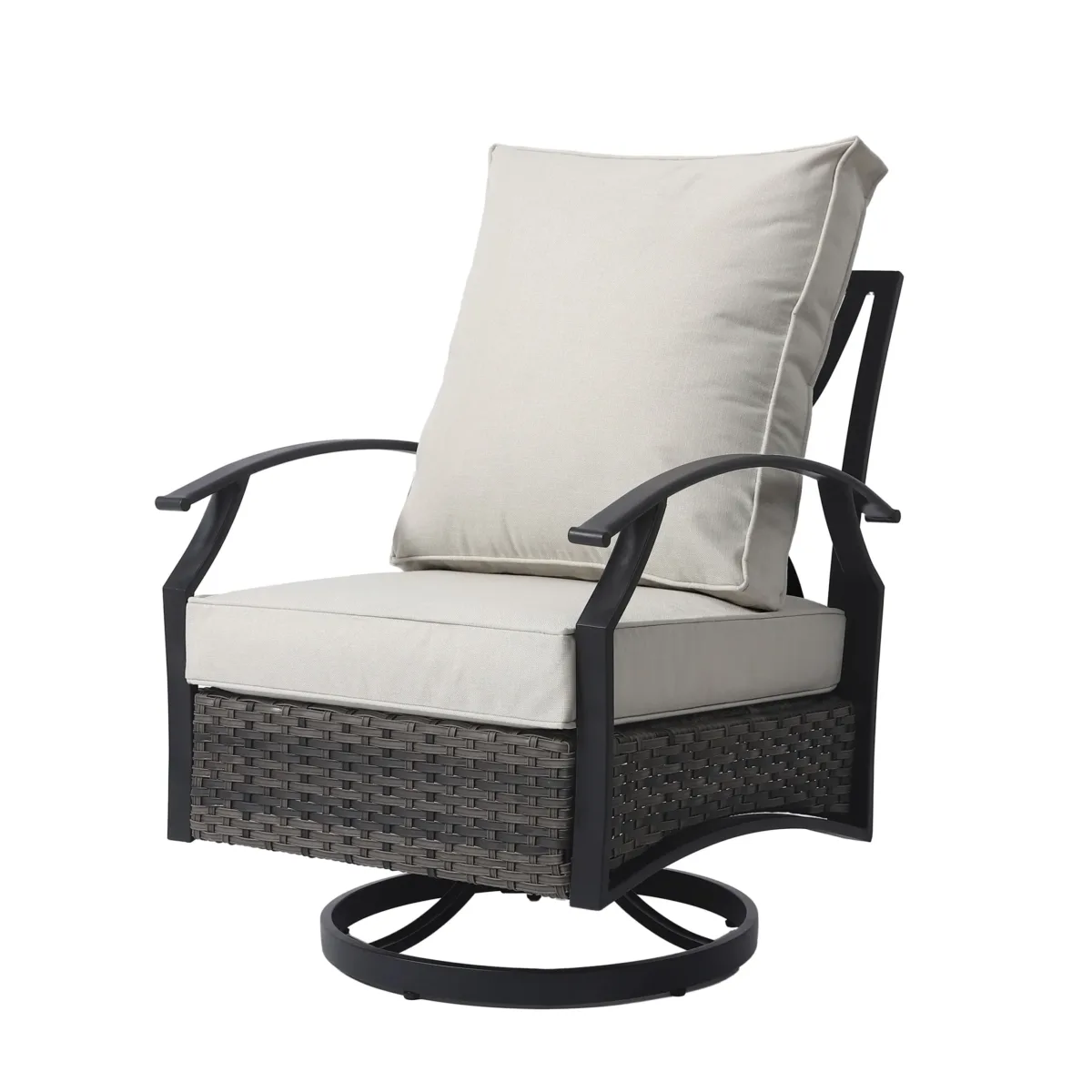 Charron 3 Pieces Set Metal Outdoor Patio Furniture Swivel Chairs Set with Cushions and End table and Wicker Decor - Image 4