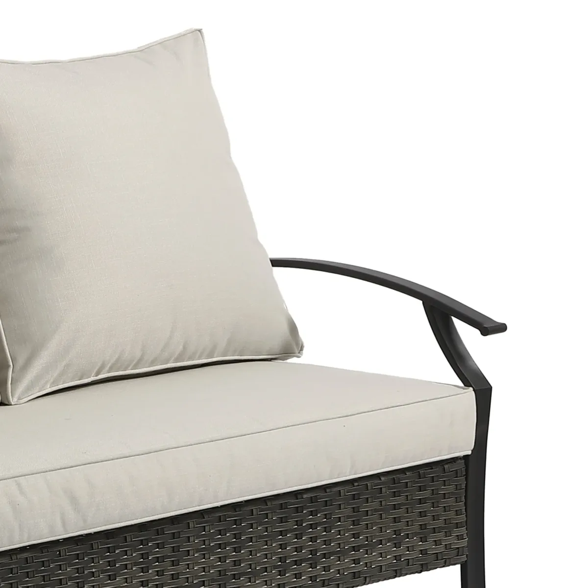 Charron Metal Outdoor Loveseat with Cushions and Wicker Decor - Image 6