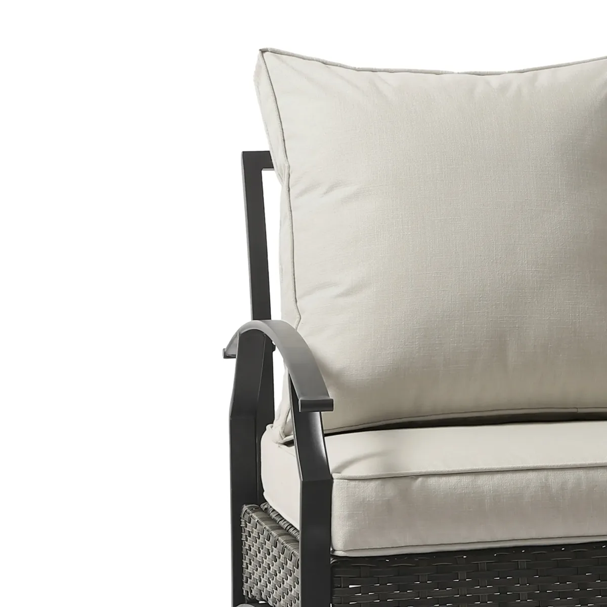 Charron Metal Outdoor Loveseat with Cushions and Wicker Decor - Image 5