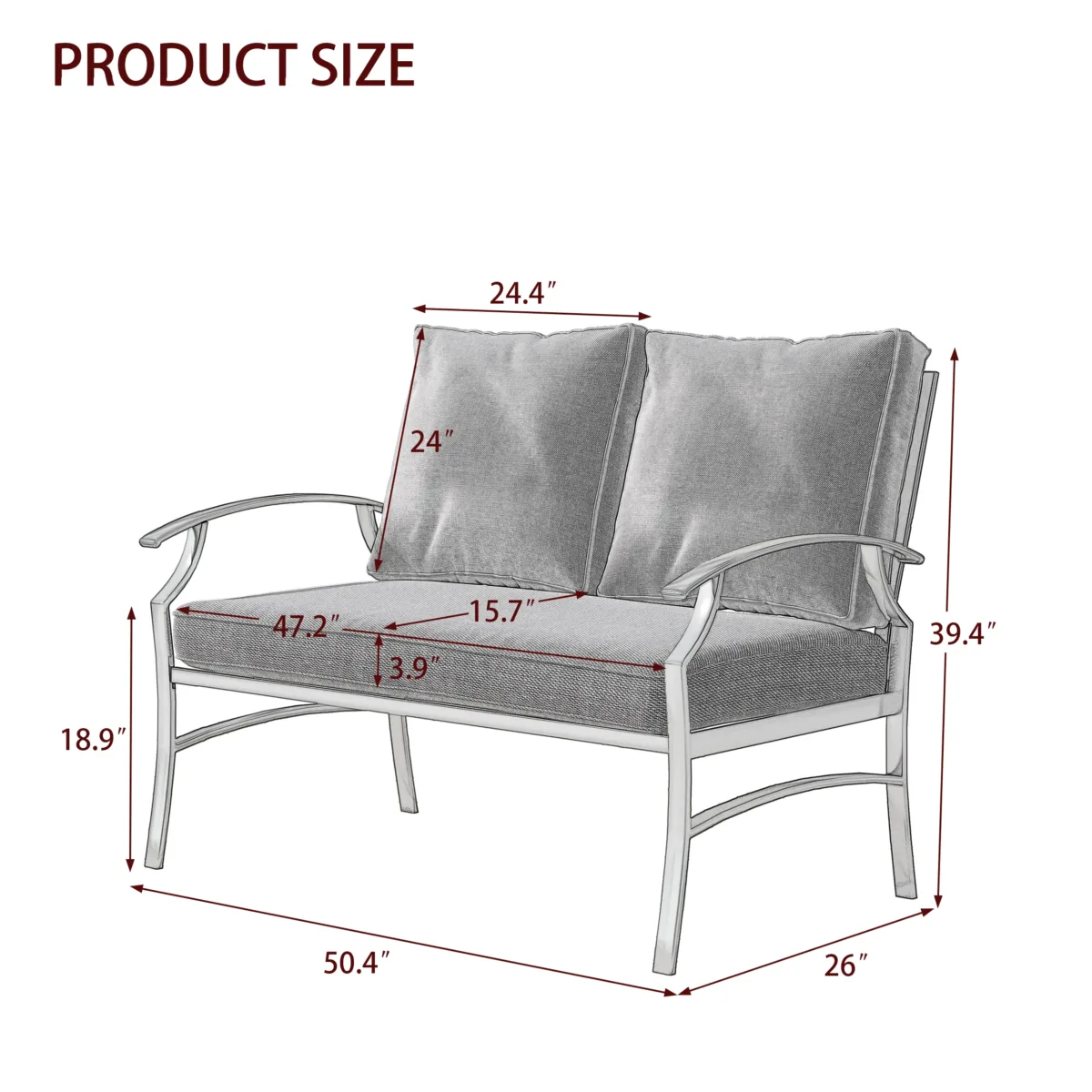 Metal Outdoor Loveseat with Cushions - Image 3