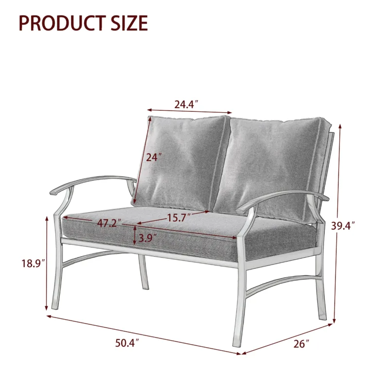 Metal Outdoor Loveseat with Cushions - Image 3