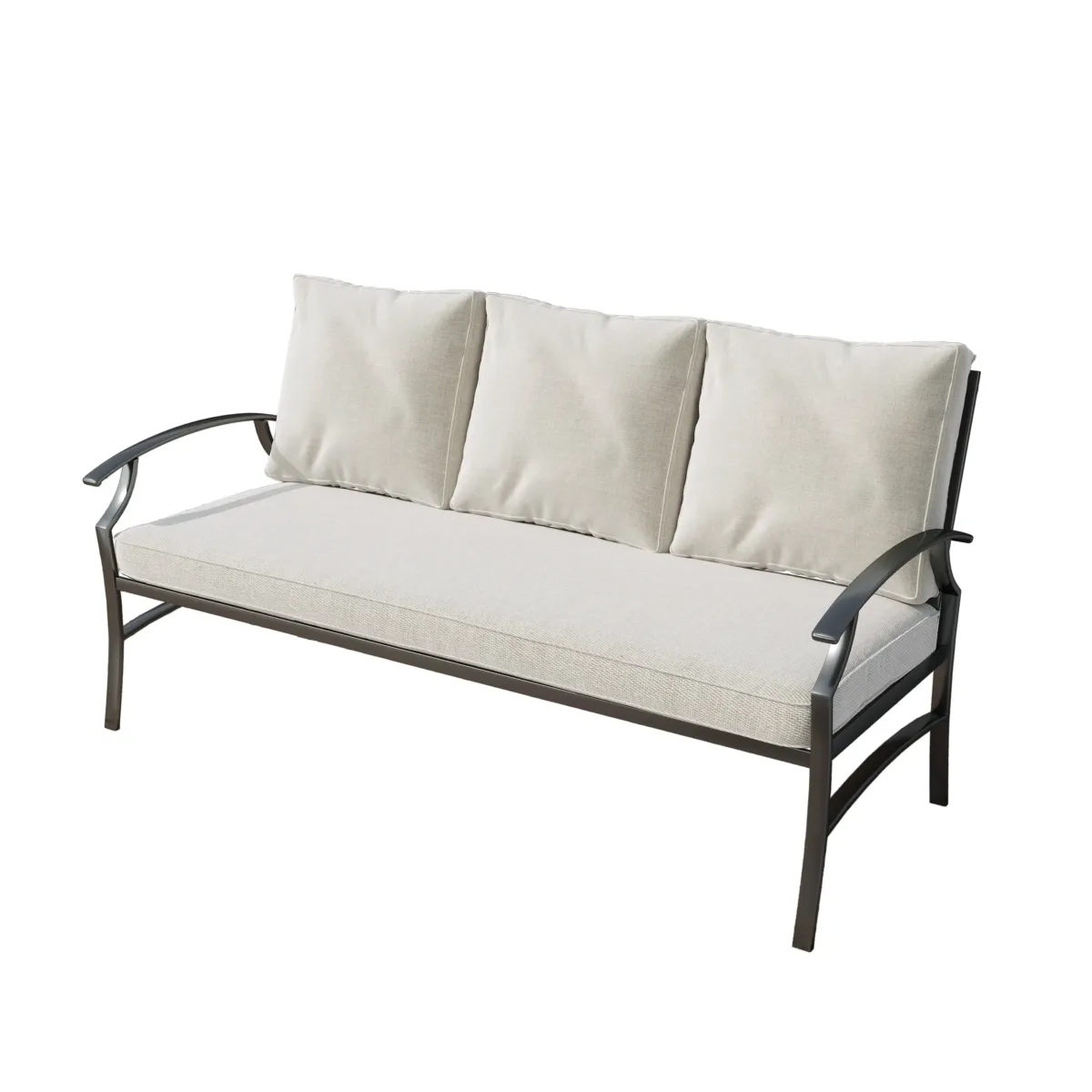 Metal 3-Person Patio Outdoor Sofa with Cushions 2 - Image 4