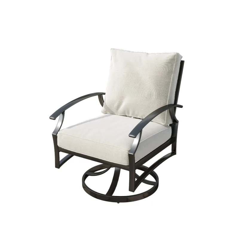 3 Pieces Set Metal Outdoor Patio Furniture Swivel Chairs Set with Cushions - Image 4