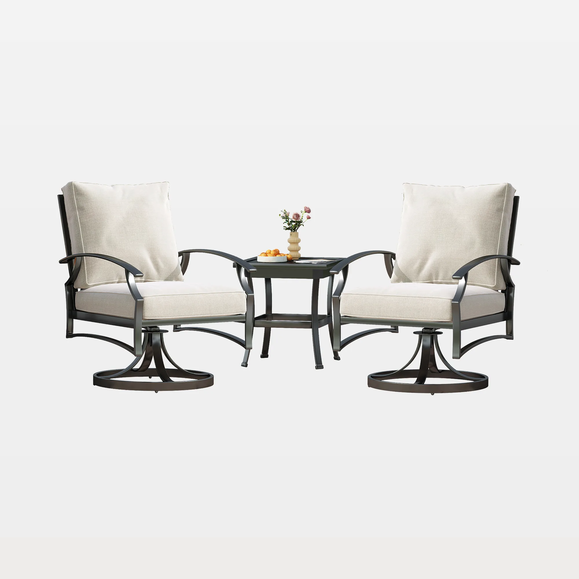 OD1002-SWIVEL-3ST-MAIN Nesta 3-Piece Metal Outdoor Patio Swivel Chairs with Side Table - Image 1