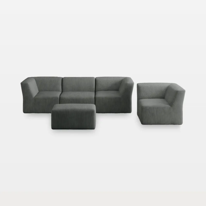 Camelle 5-Piece Corduroy Sectional Sofa with Corner Chair