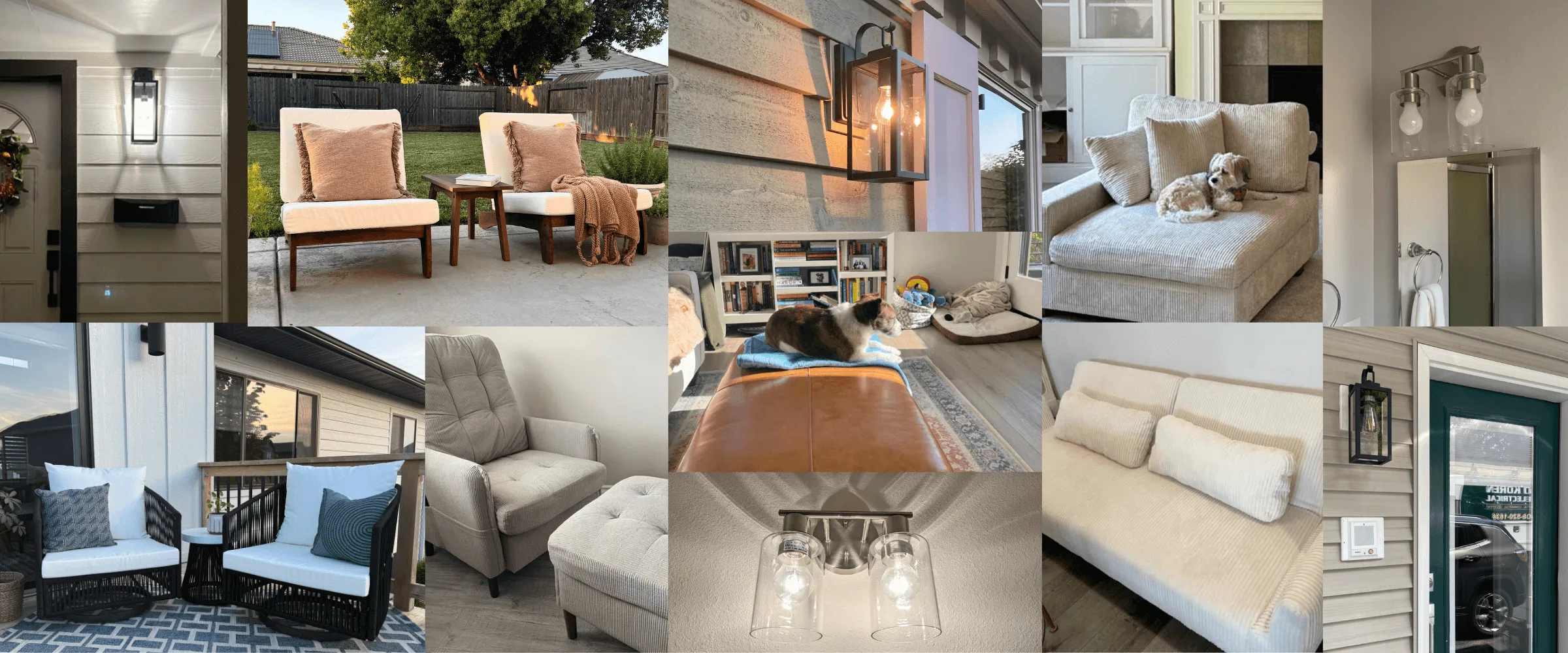 Collage of Dreamsidea customer photos from the #MyDreamsIdea community, showing our furniture and lighting in real homes.