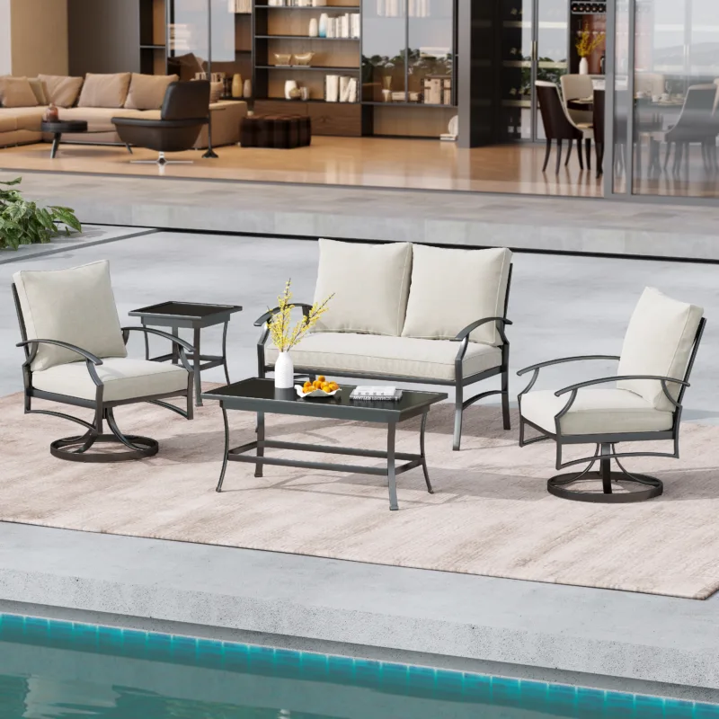 Charron Outdoor Metal 4-Person Patio Set With Two Tables And Cushions - Image 2