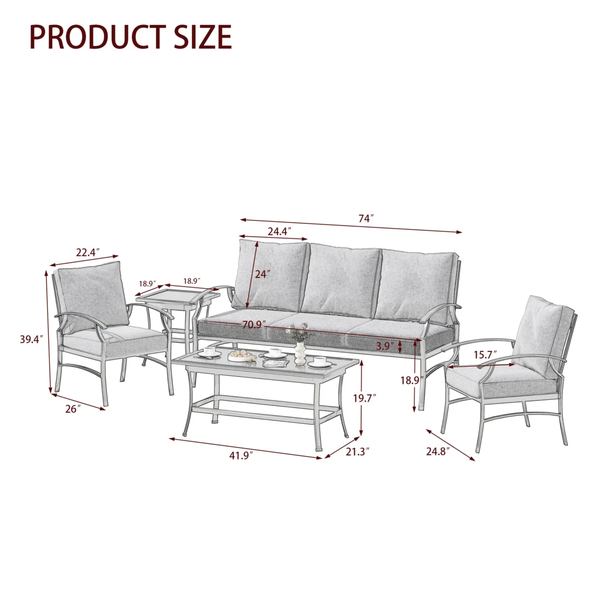 Outdoor Metal 5-Person Patio Set With Two Tables And Cushions - Image 3
