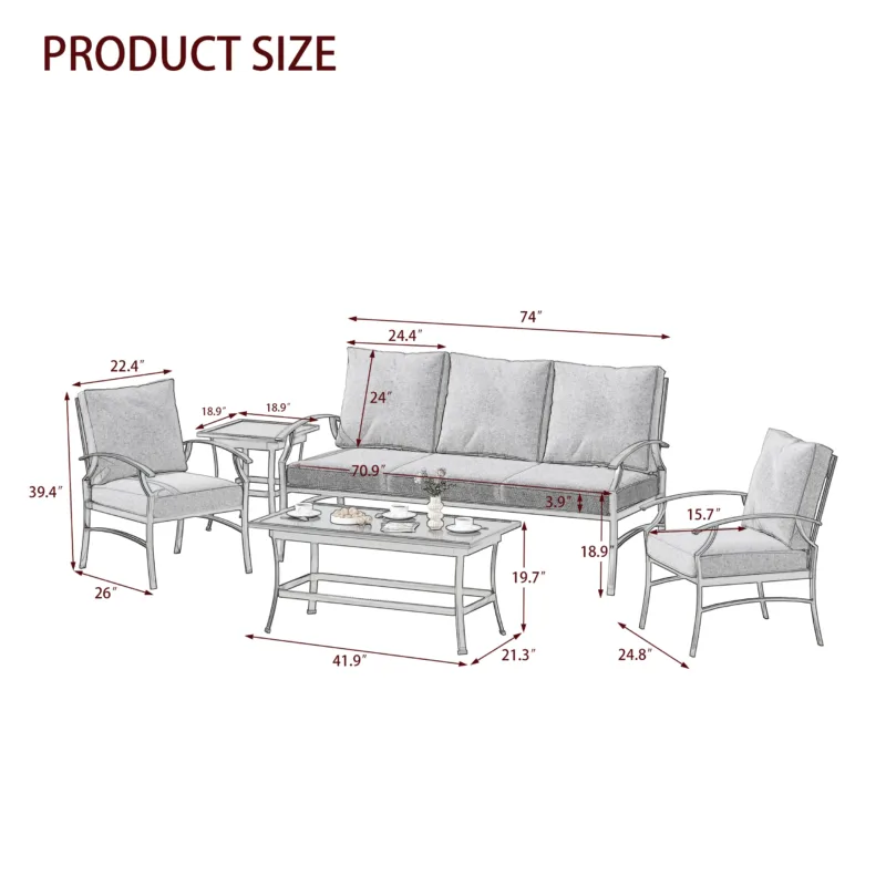 Outdoor Metal 5-Person Patio Set With Two Tables And Cushions - Image 3