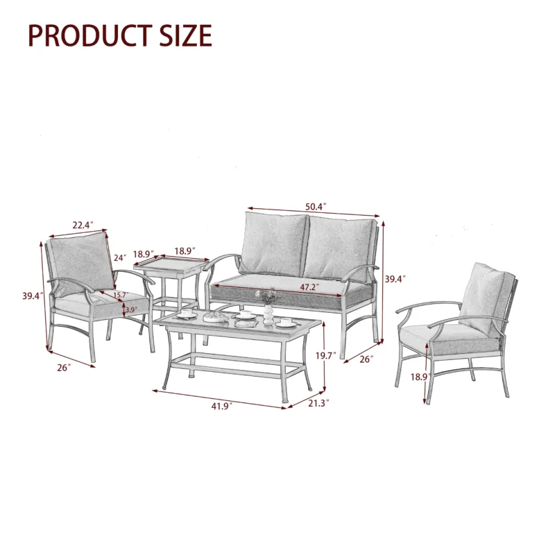 Outdoor Metal 4-Person Patio Set With Two Tables And Cushions - Image 2