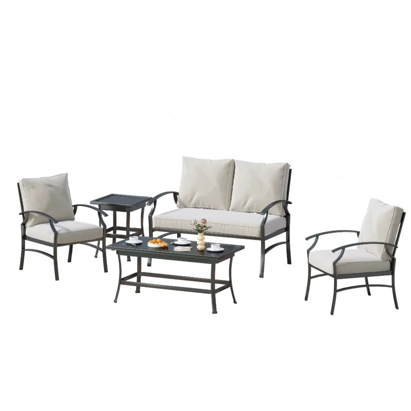 Outdoor Metal 4-Person Patio Set With Two Tables And Cushions - Image 3