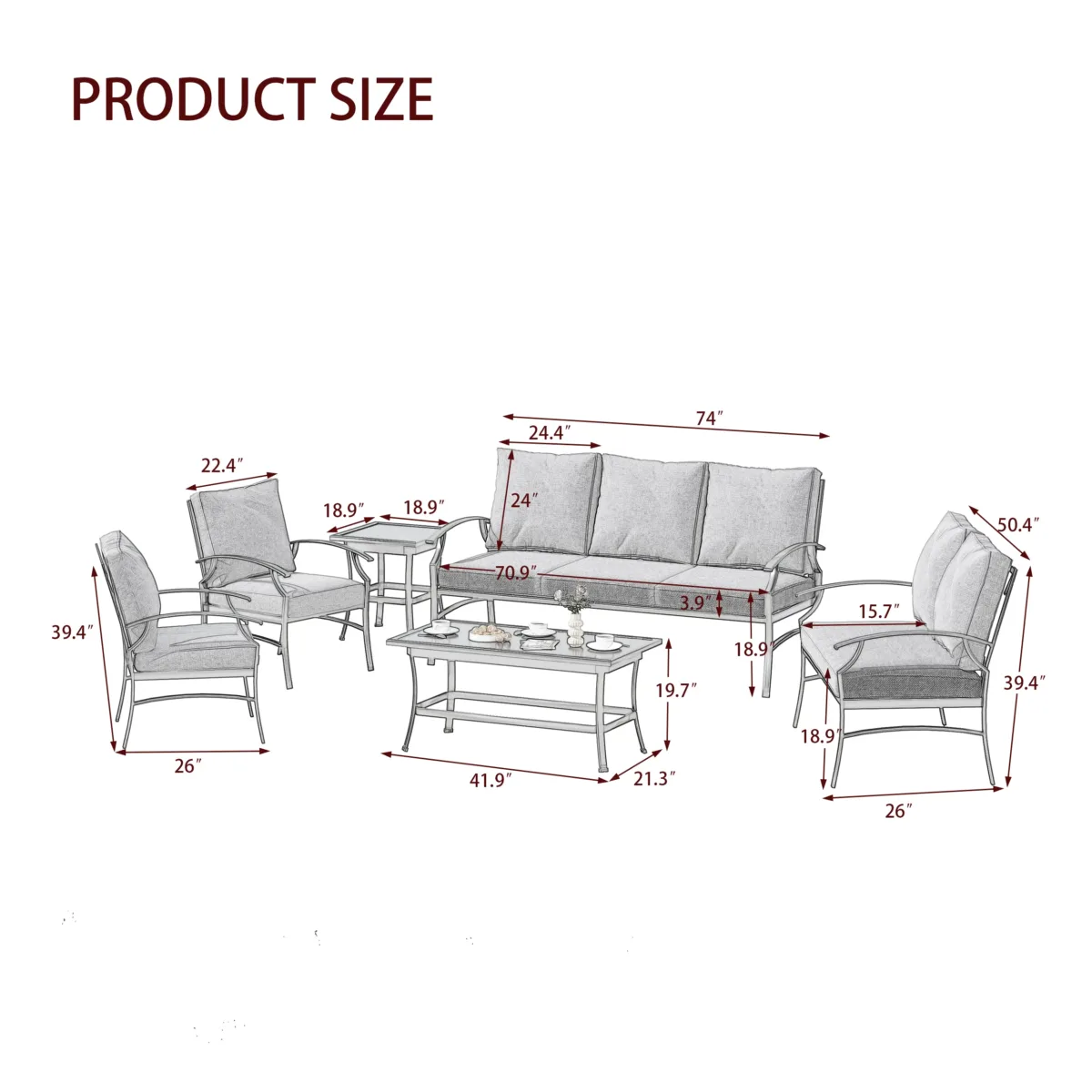 Outdoor Metal 7-Person Patio Set With Two Tables And Cushions - Image 2