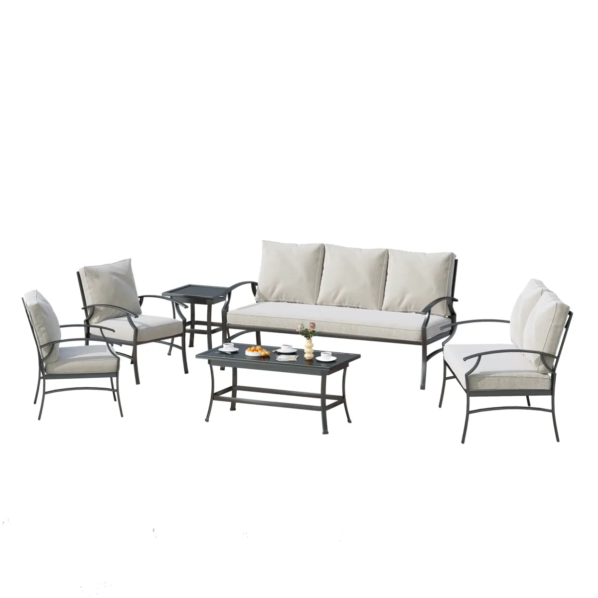 Outdoor Metal 7-Person Patio Set With Two Tables And Cushions - Image 4