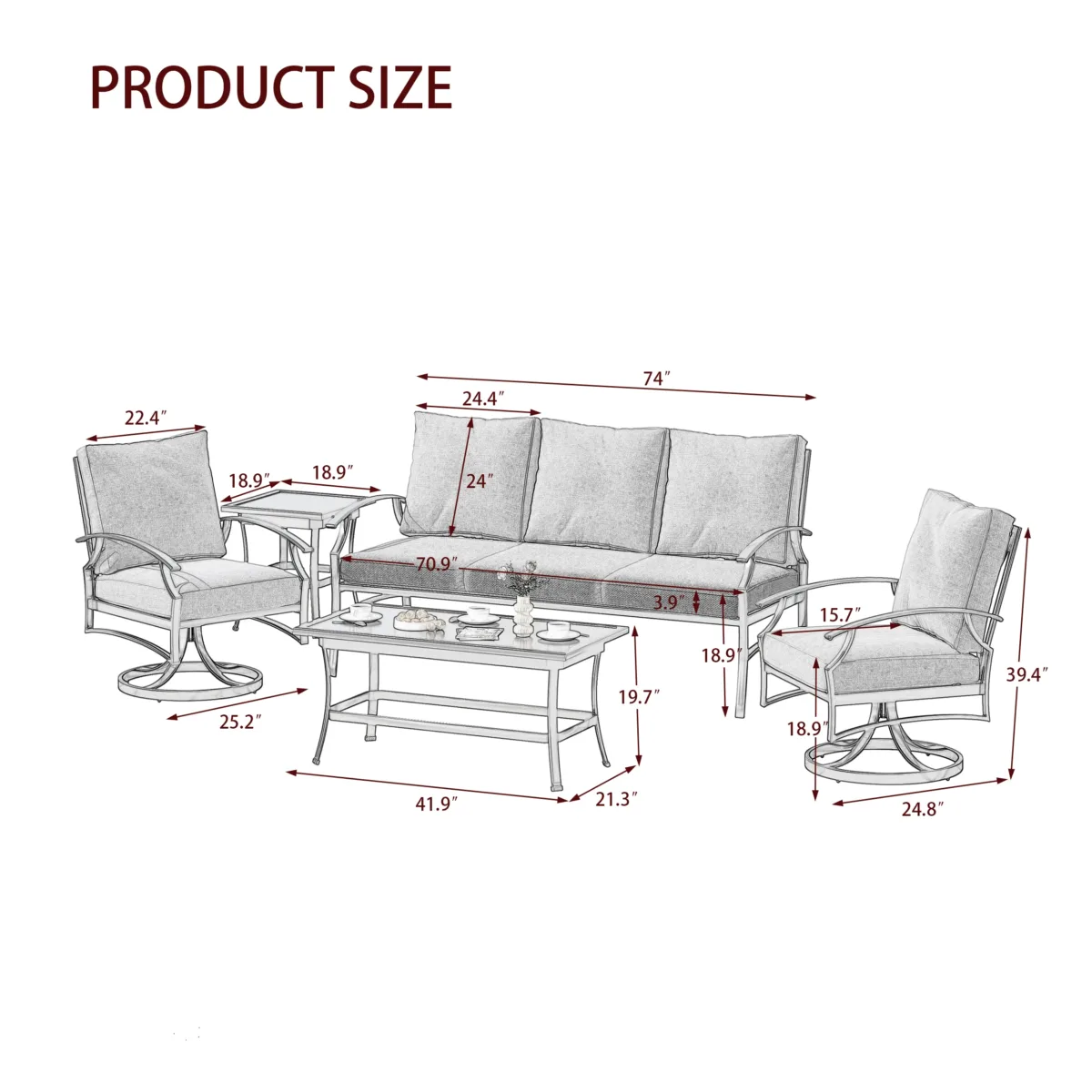 Outdoor Metal 5-Person Patio Set With Two Tables And Cushions - Image 3