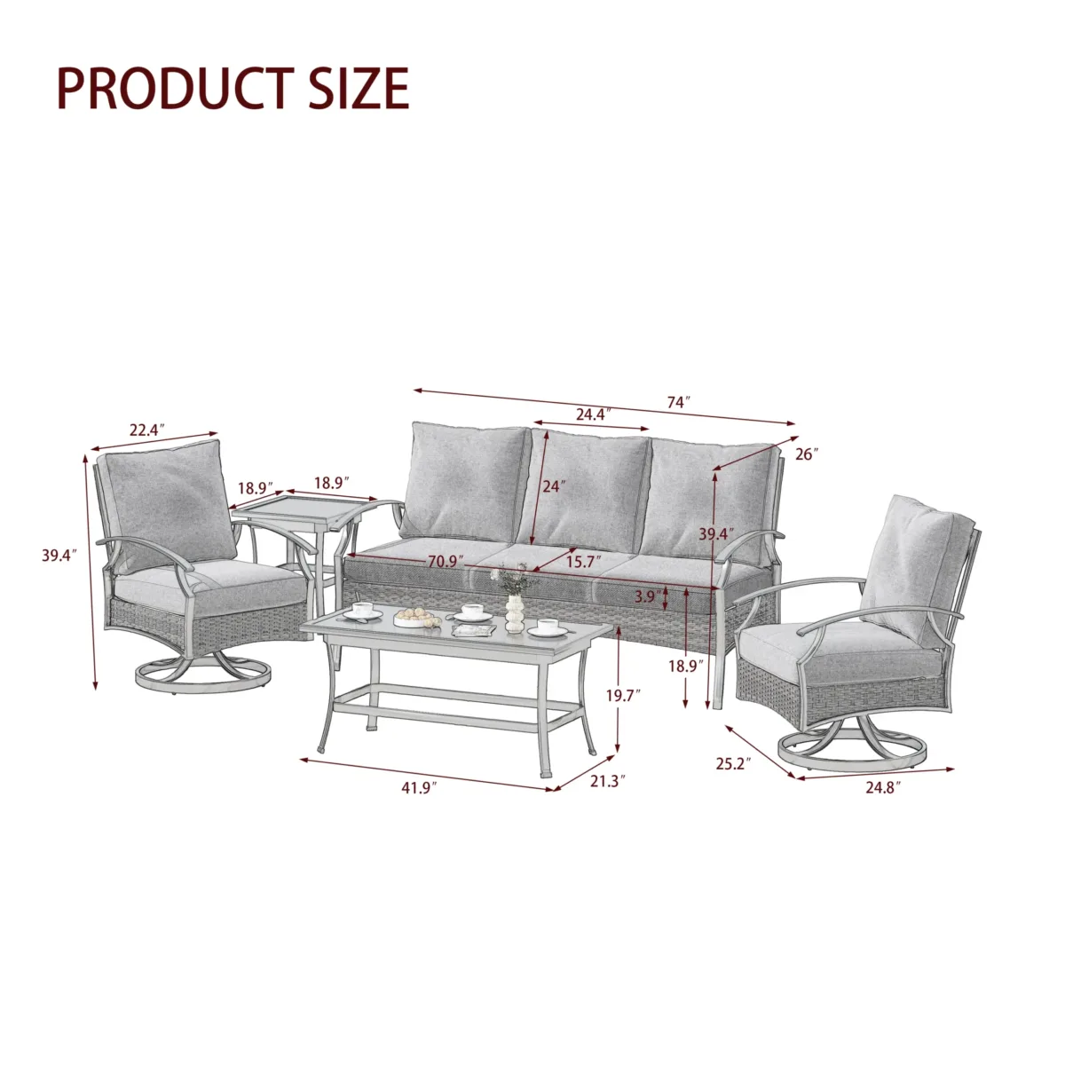 Charron Outdoor Metal 5-Person Patio Set With Two Tables and Wicker Decor - Image 3