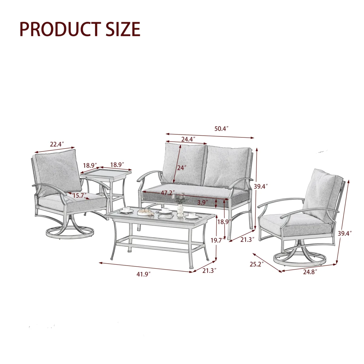 Charron Outdoor Metal 4-Person Patio Set With Two Tables And Cushions - Image 2