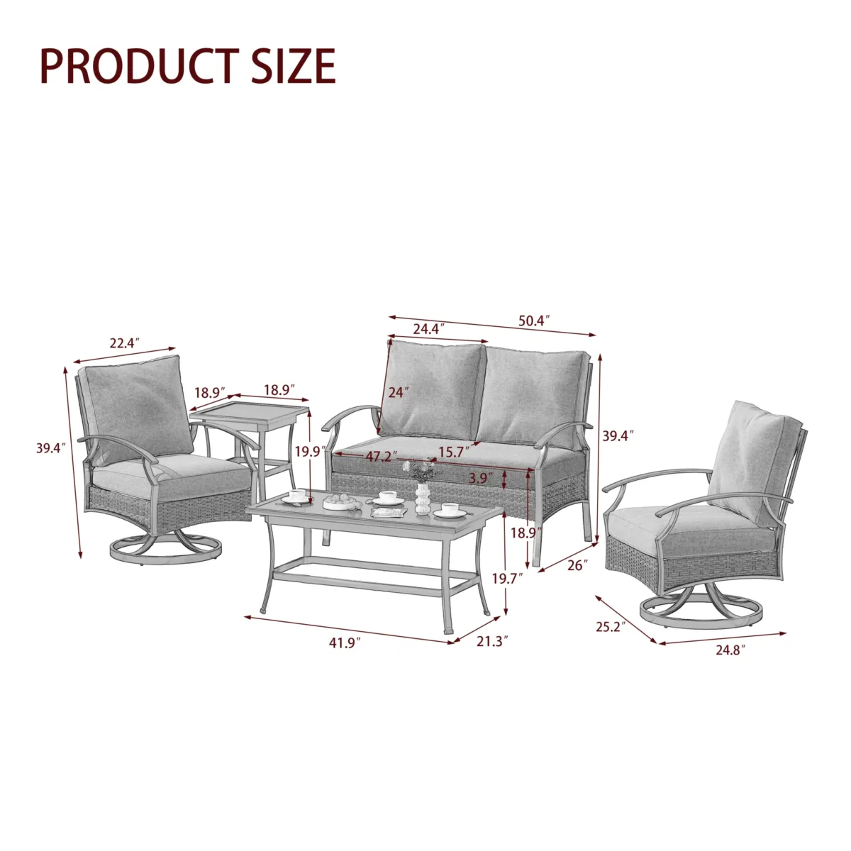 Outdoor Metal 4-Person Patio Set With Two Tables and Wicker Decor - Image 3