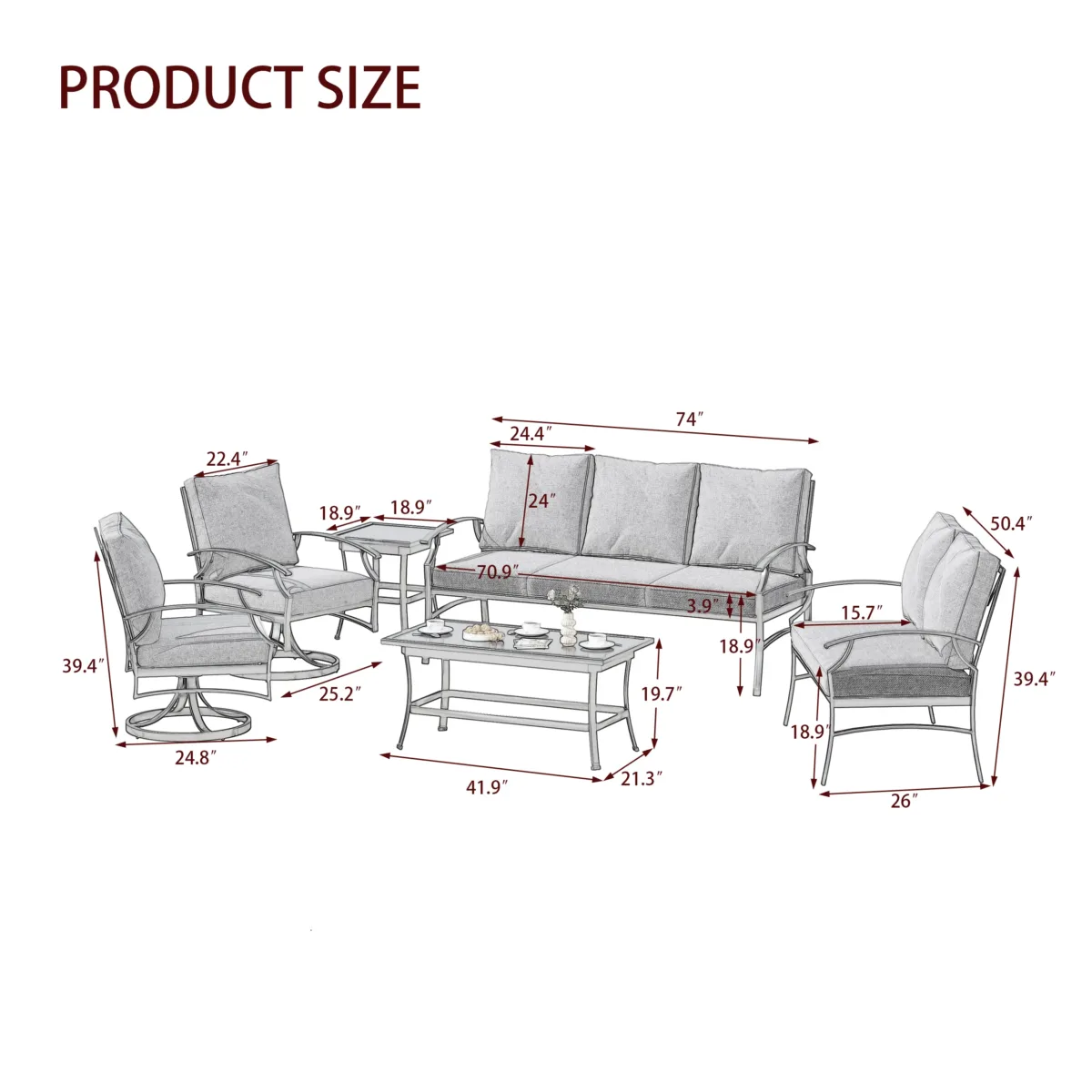 Outdoor Metal 7-Person Patio Set With Two Tables And Cushions - Image 3