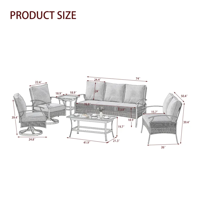 Charron Outdoor Metal 7-Person Patio Set With Two Tables and Wicker Decor - Image 3