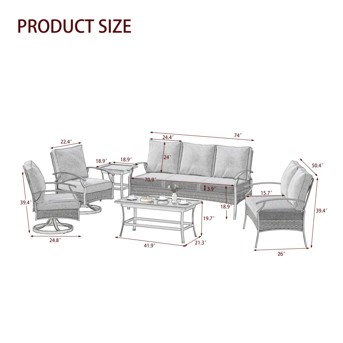 Charron Outdoor Metal 7-Person Patio Set With Two Tables and Wicker Decor - Image 3
