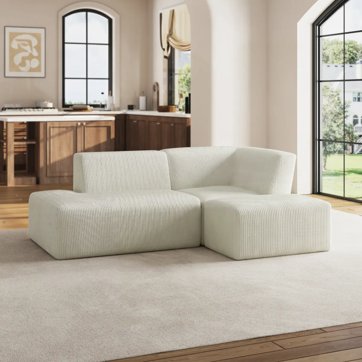 Camelle 3-Piece Corduroy Sectional Sofa with Right Chaise Module - Image 8