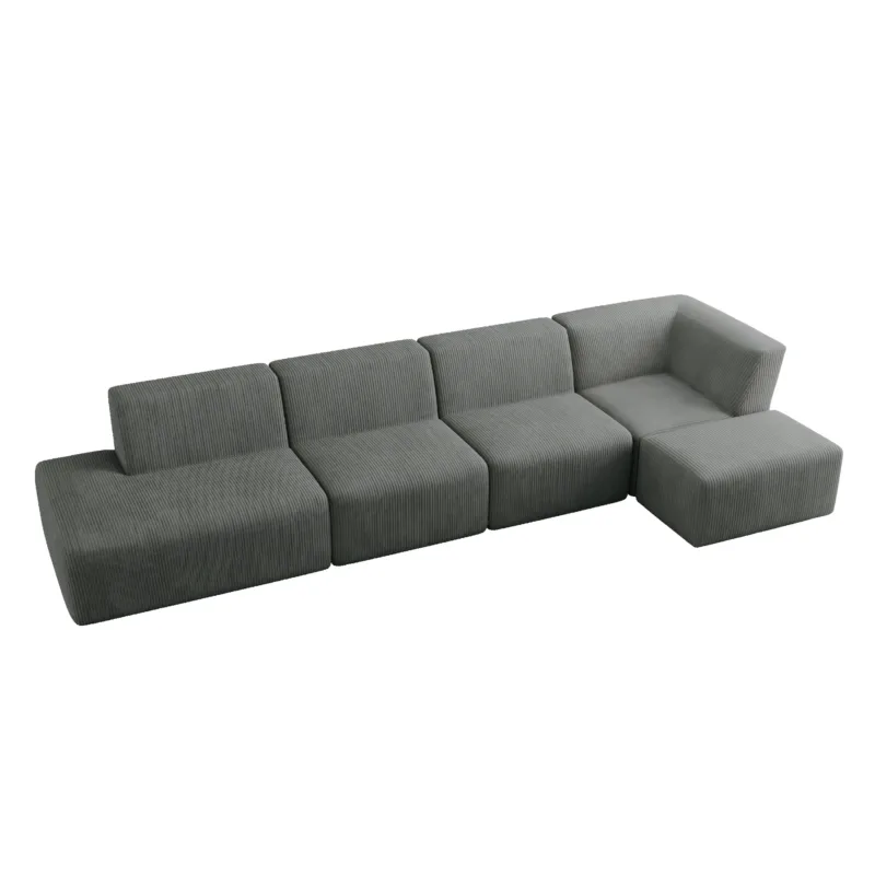 Camelle 5-Piece Corduroy Sectional Sofa with Right Chaise Module - Image 3