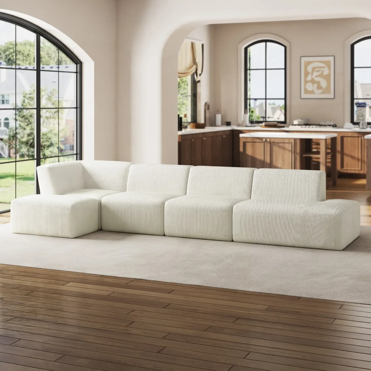 Camelle 5-Piece Corduroy Sectional Sofa with Left Chaise Module - Image 9