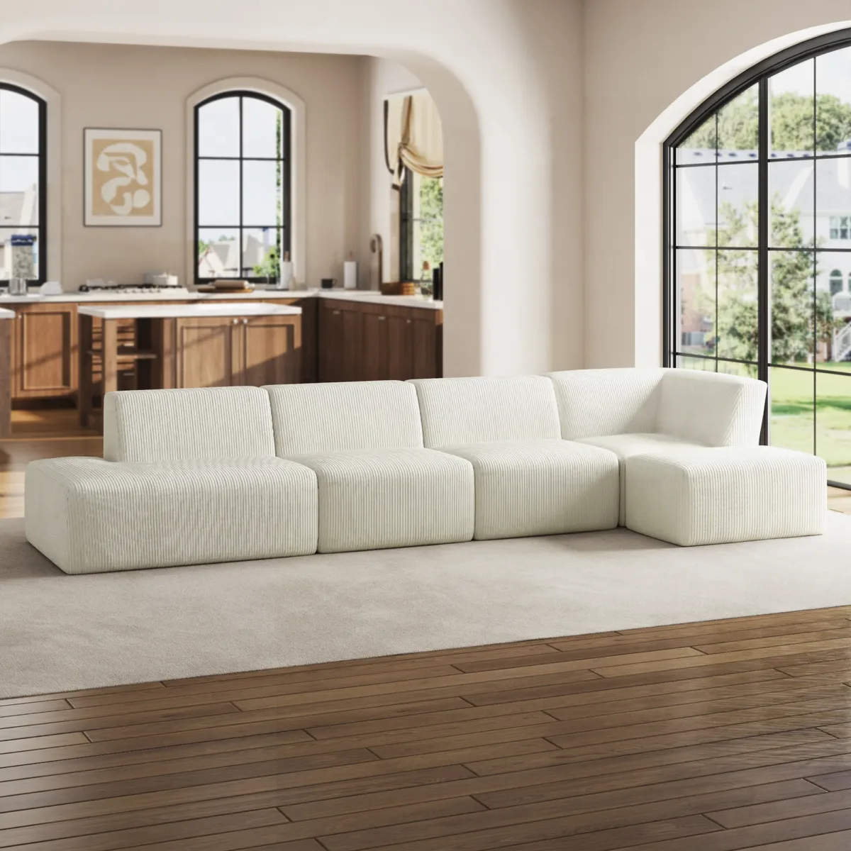 Camelle 5-Piece Corduroy Sectional Sofa with Right Chaise Module - Image 9