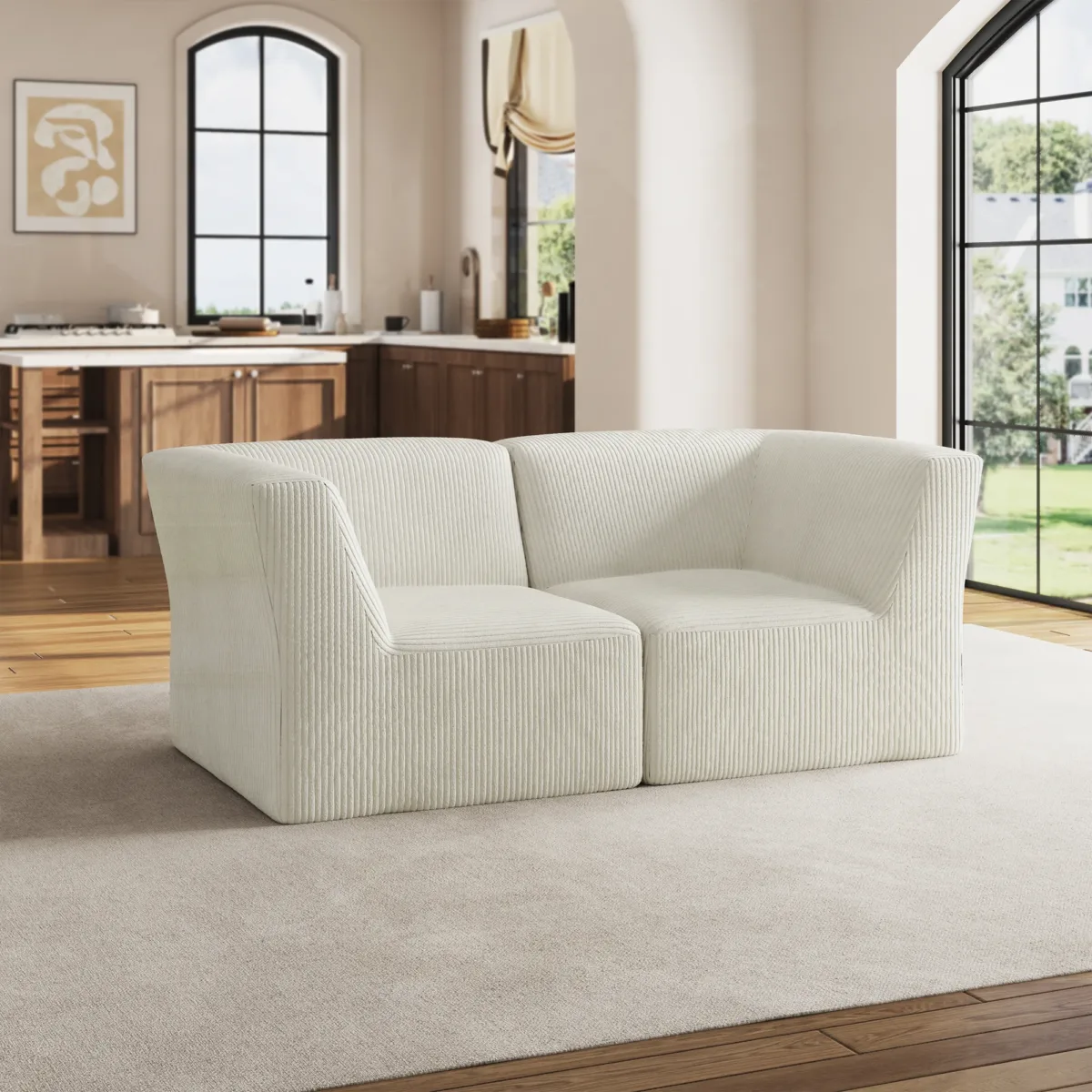 Camelle 2-Piece Flared Arms Corduroy Modular Loveseat - Image 5
