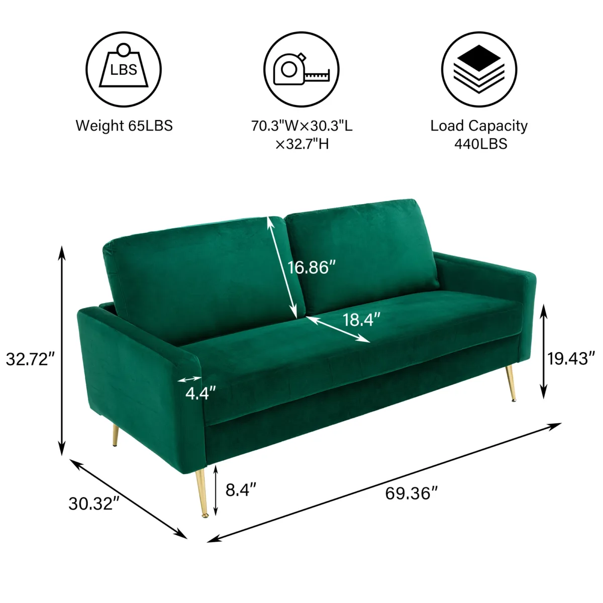 Intosh 69'' Velvet Sofa - Image 4