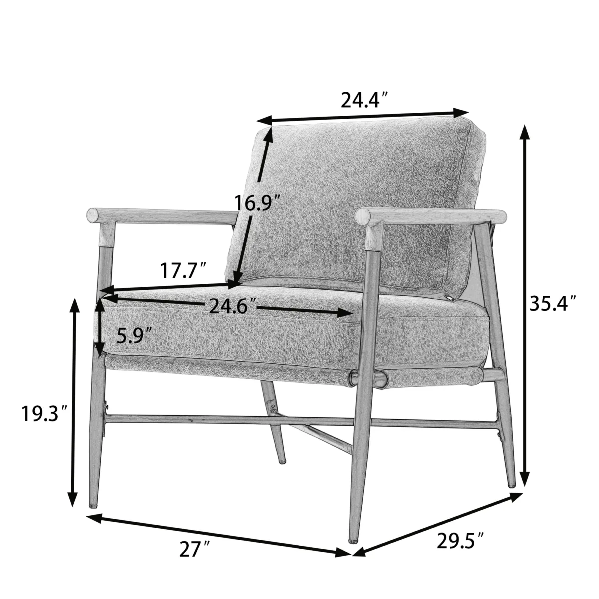 Dajauna Midcentury Modern Upholstered Metal Frame Arm Accent Chair - Image 6