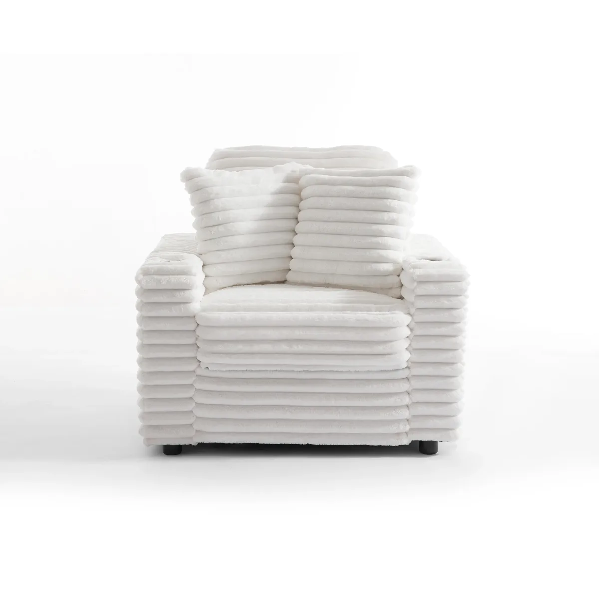 Ermia Modern Faux Fur Accent Chair with Cup Holder and Two Pillows - Image 1