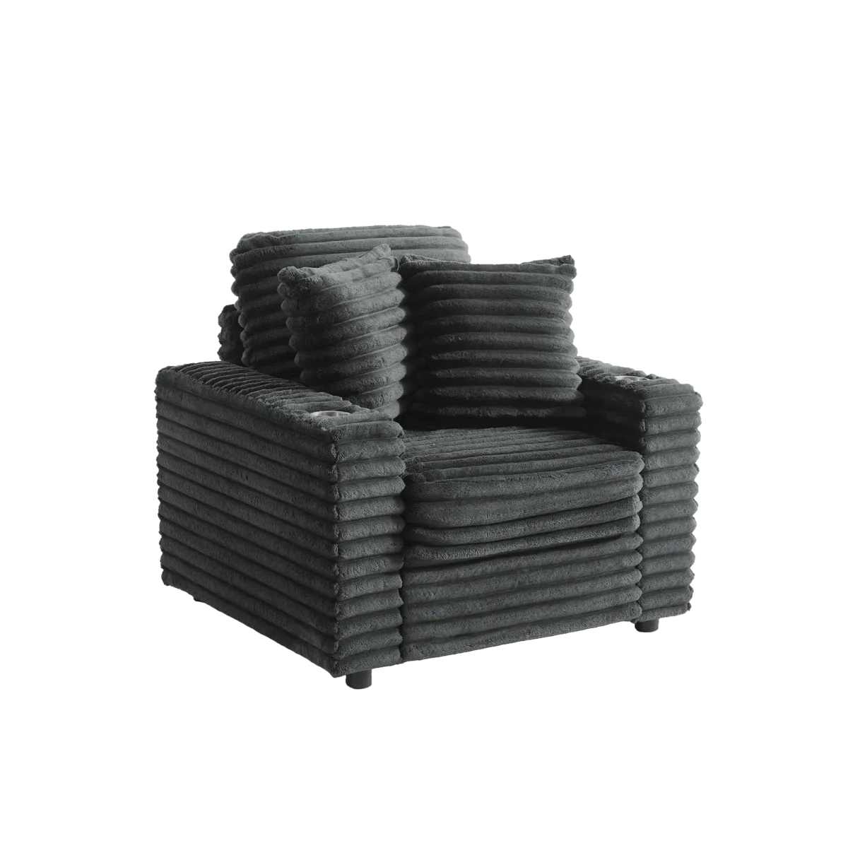 Ermia Modern Faux Fur Accent Chair with Cup Holder and Two Pillows - Image 3