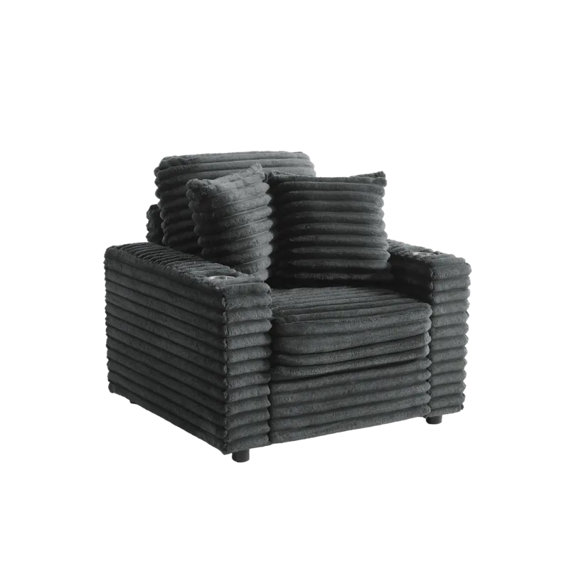 Ermia Modern Faux Fur Accent Chair with Cup Holder and Two Pillows - Image 3