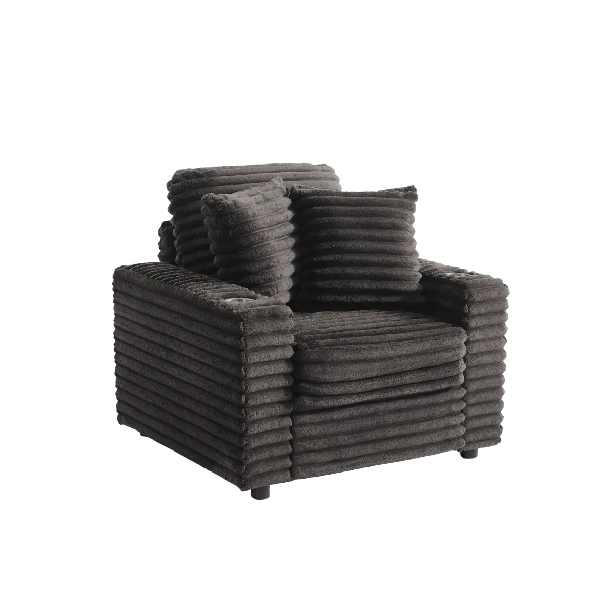 Ermia Modern Faux Fur Accent Chair with Cup Holder and Two Pillows - Image 4